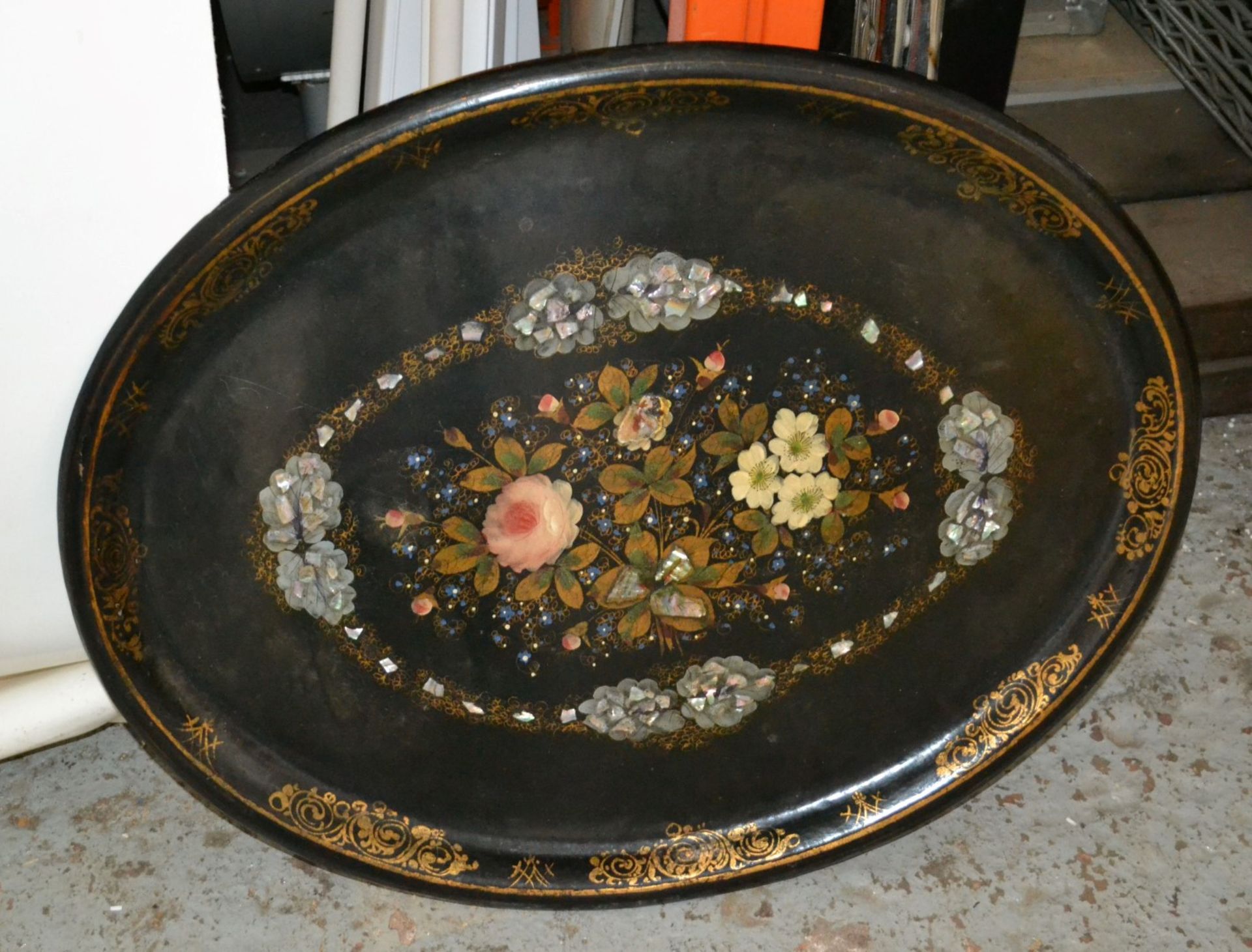 1 x Tole Tray with Mother of Pearl Inlay on Stand - CL314 - Location: Altrincham WA14 - *NO VAT On H - Image 8 of 9