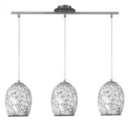 1 x Crackle White Mosaic Glass 3 Light Fitting With Dome Shades and Satin Silver Trim - Ex Display S