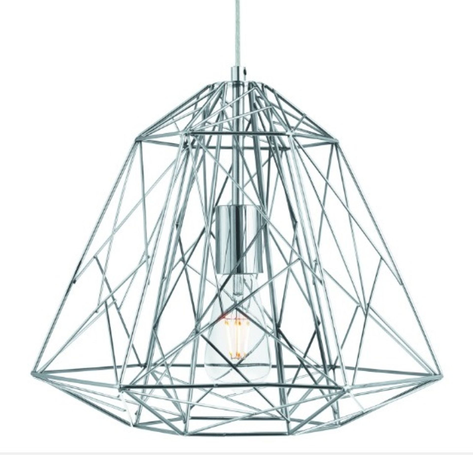 1 x GEOMETRIC Cage Frame Pendant Light Fitting With A Shiny Chrome Finish - Ex Display Stock