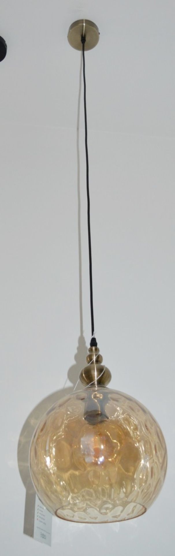 1 x INDIANA Pendant Light With Dimpled Amber Glass Shade - Ex Display Stock - CL298 - Ref J074 - Image 2 of 4