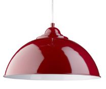 1 x SANFORD Red Half Dome Metal Pendant Light With White Inner - 34cm Diameter - Ex Display Stock