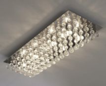 1 x Hanna Chrome 8 Light Rectangular Semi Flush Ceiling Light With Clear Sparkling Crystal Balls - E