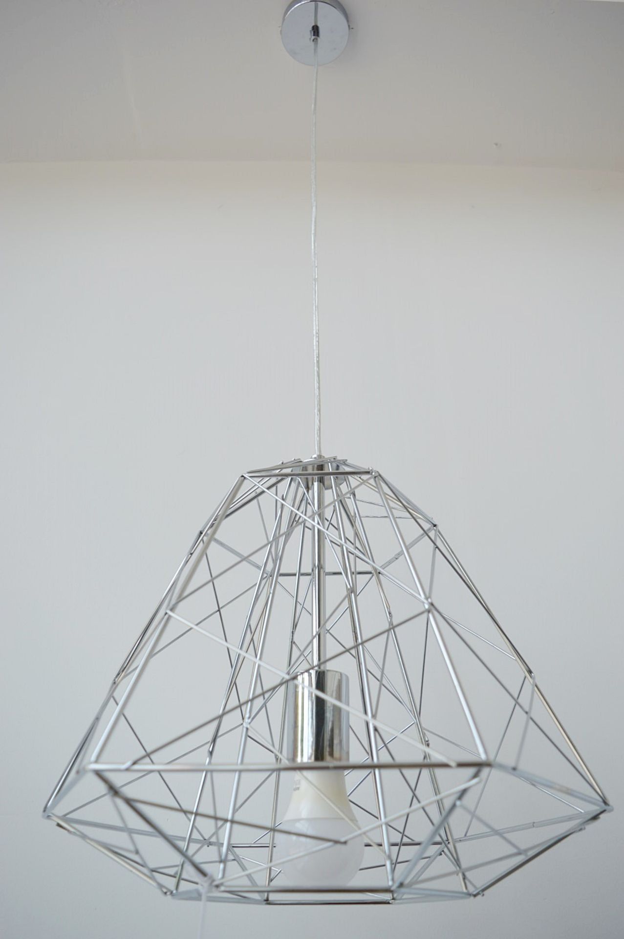 1 x GEOMETRIC Cage Frame Pendant Light Fitting With A Shiny Chrome Finish - Ex Display Stock - Image 2 of 3