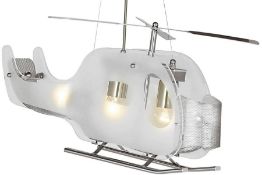 1 x Novelty Satin Silver Helicopter Ceiling Light With Frosted Glass - Ex Display Stock - CL298 - Re