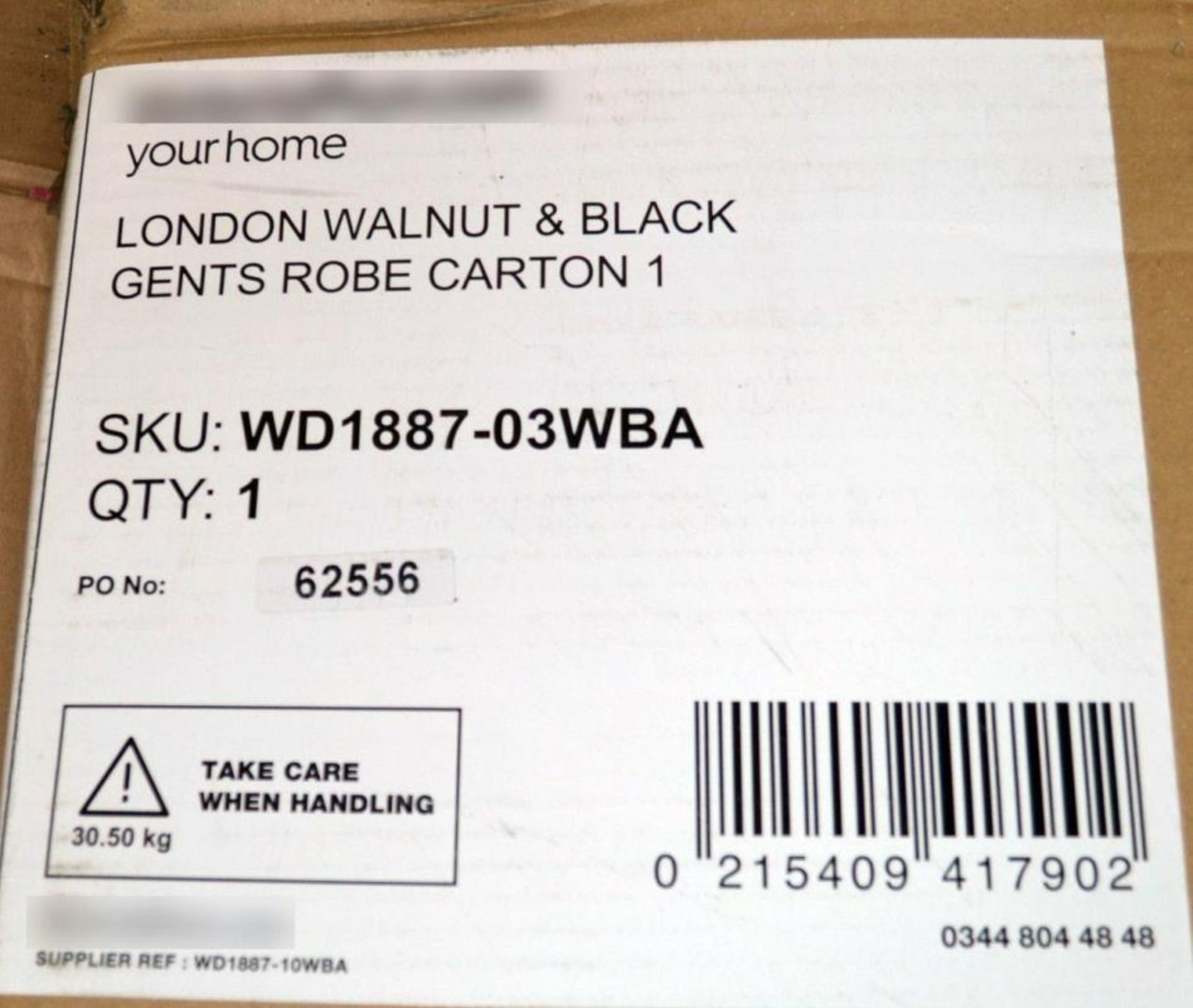 1 x LONDON Gents 2-Door, 1-Drawer Wardobe - Features A Walnut & Black Gloss Finish - Ref: DY145/WD18 - Image 2 of 7