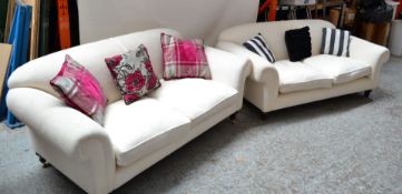 Pair of George Smith Hand Made Scroll Arm Sofas With Mahogany Legs- CL314 - Location: Altrincham WA1