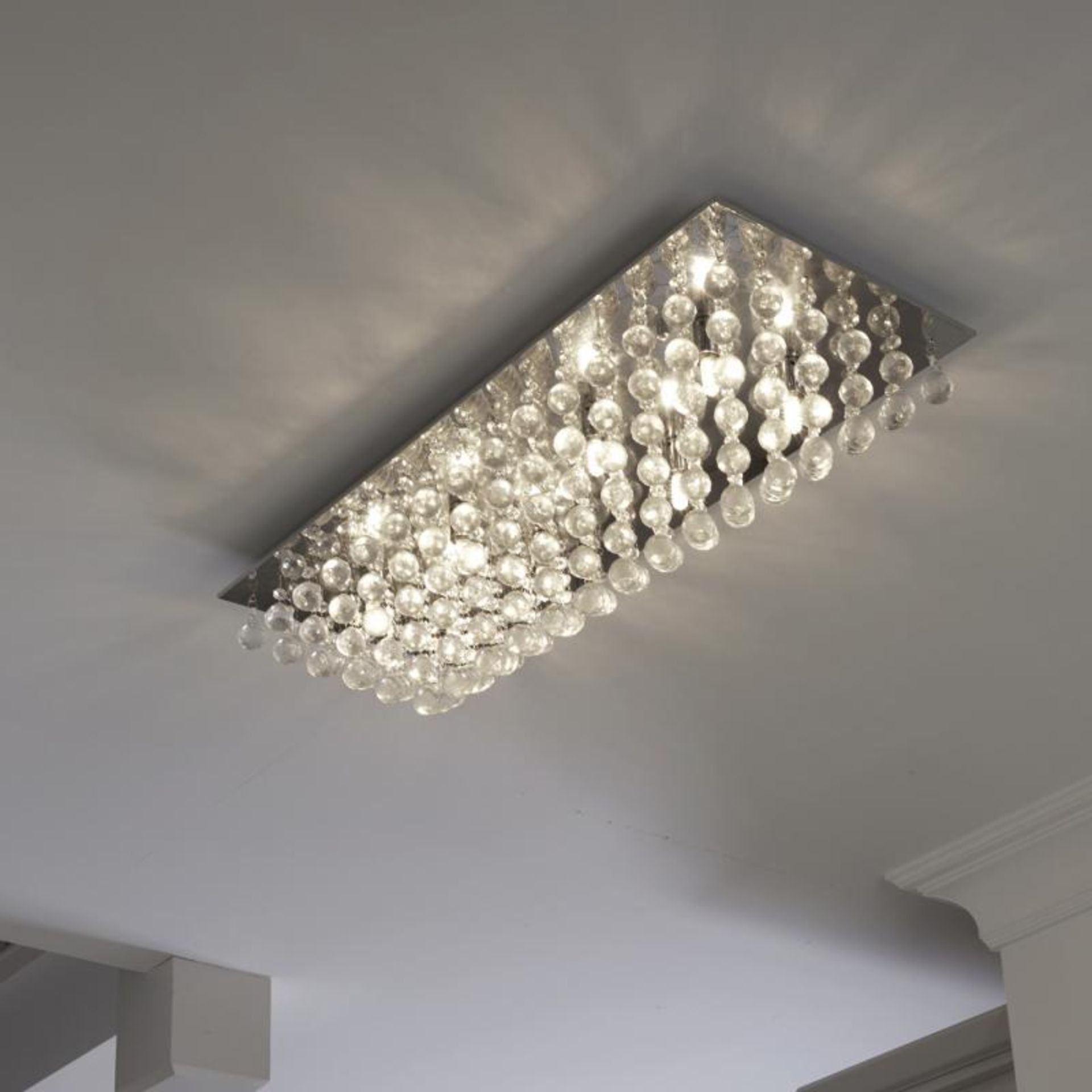 1 x Hanna Chrome 8 Light Rectangular Semi Flush Ceiling Light With Clear Sparkling Crystal Balls - E - Image 3 of 8