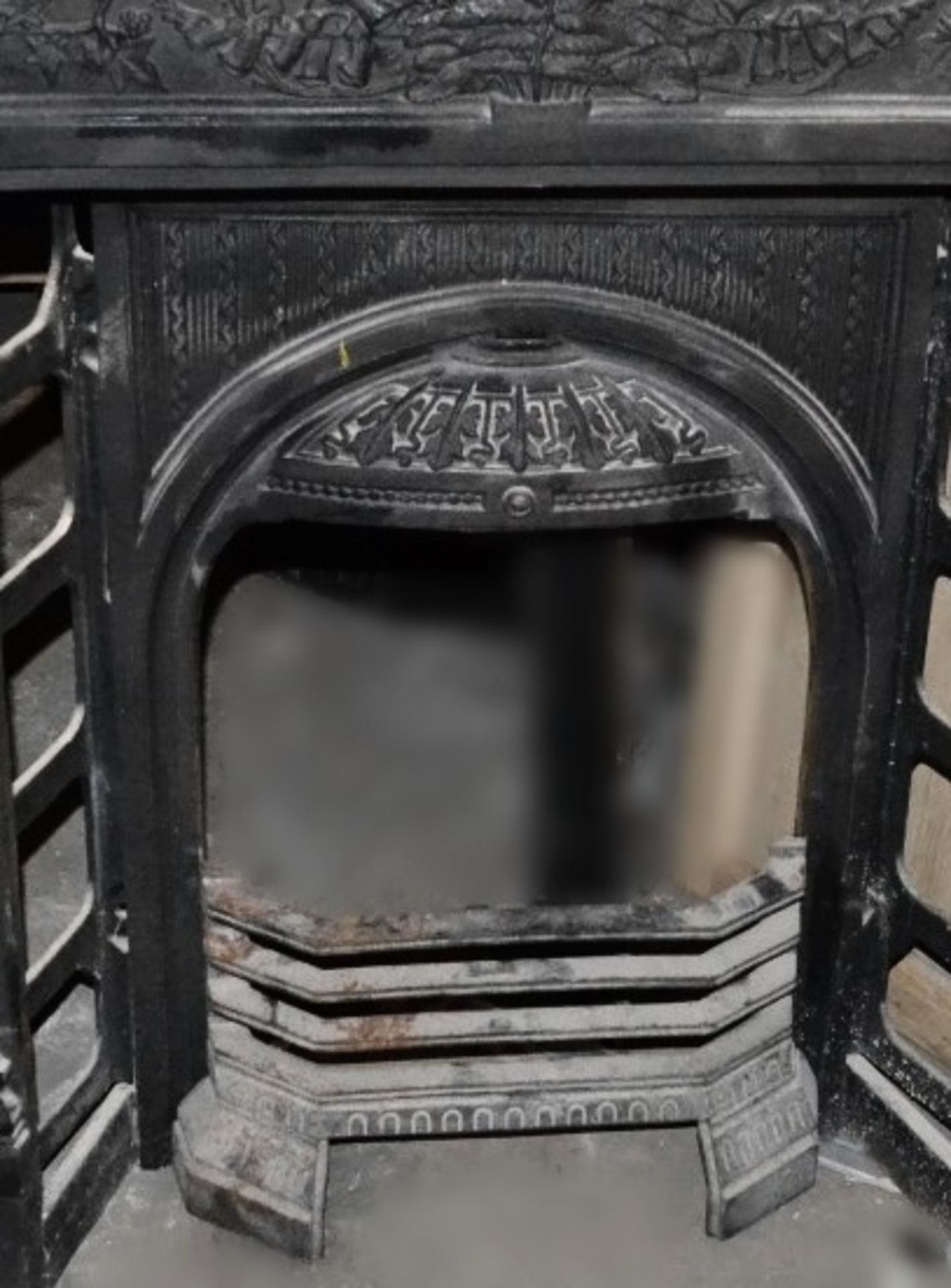 1 x Reclaimed Ornate Cast Iron Fireplace With Fire Fret In Matt Black - Recently Taken From A Listed - Image 3 of 6