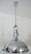 1 x Industrial Pendant Light With Chrome Finish and Frosted Diffuser - Ex Display Stock - CL298 - Re