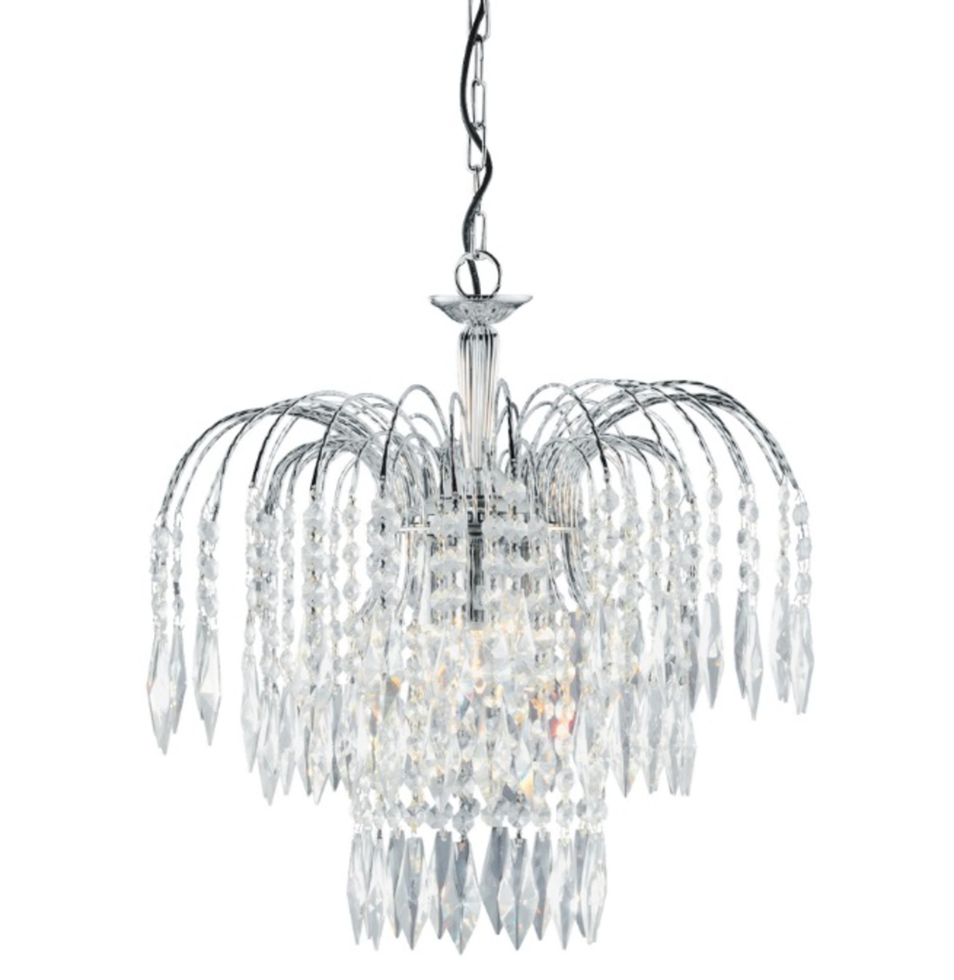 1 x WATERFALL Chrome 3-Light Ceiling Fitting With Crystal Button & Drops Decoration - RRP £256.80