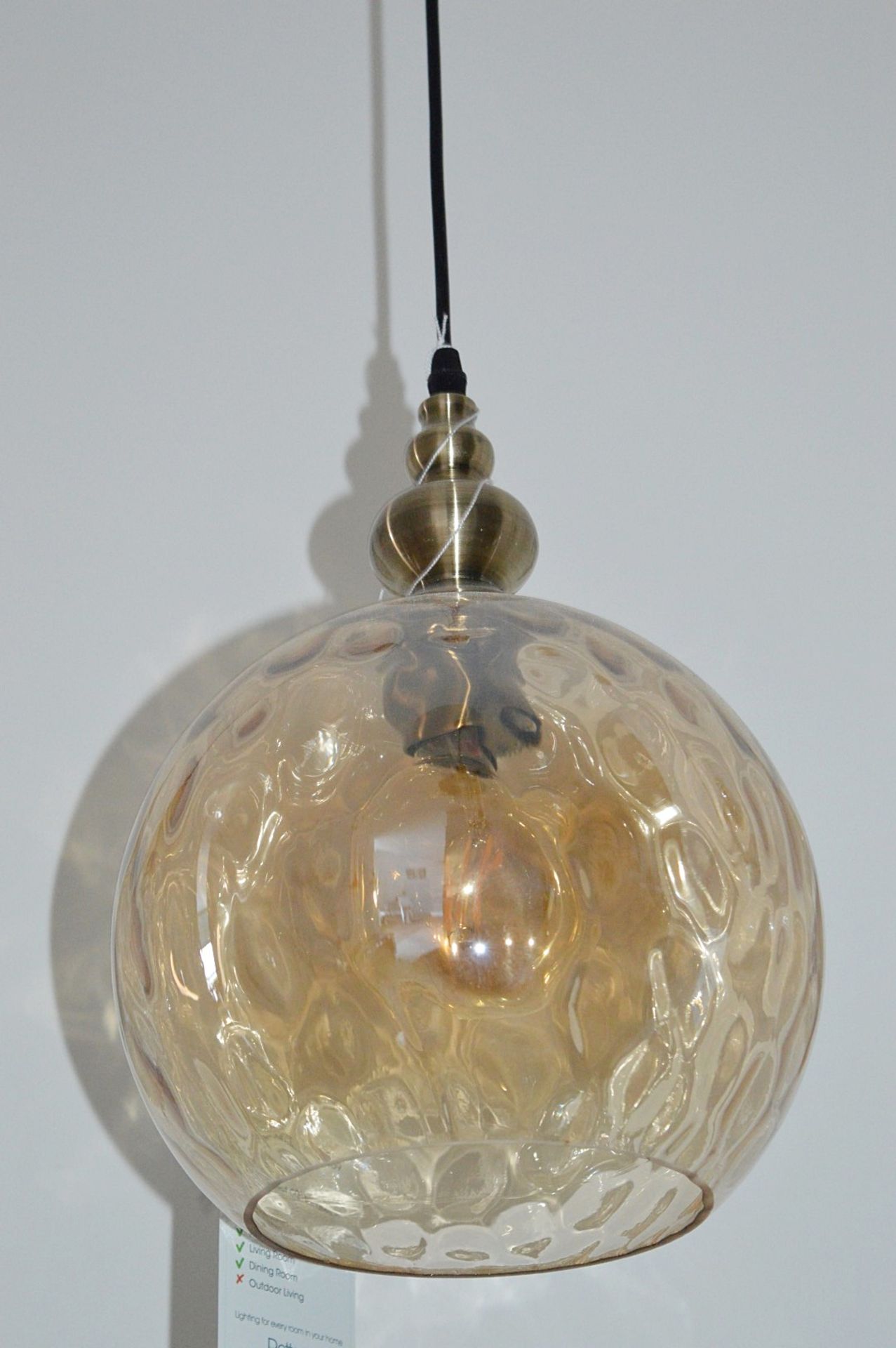 1 x INDIANA Pendant Light With Dimpled Amber Glass Shade - Ex Display Stock - CL298 - Ref J074 - Image 3 of 4