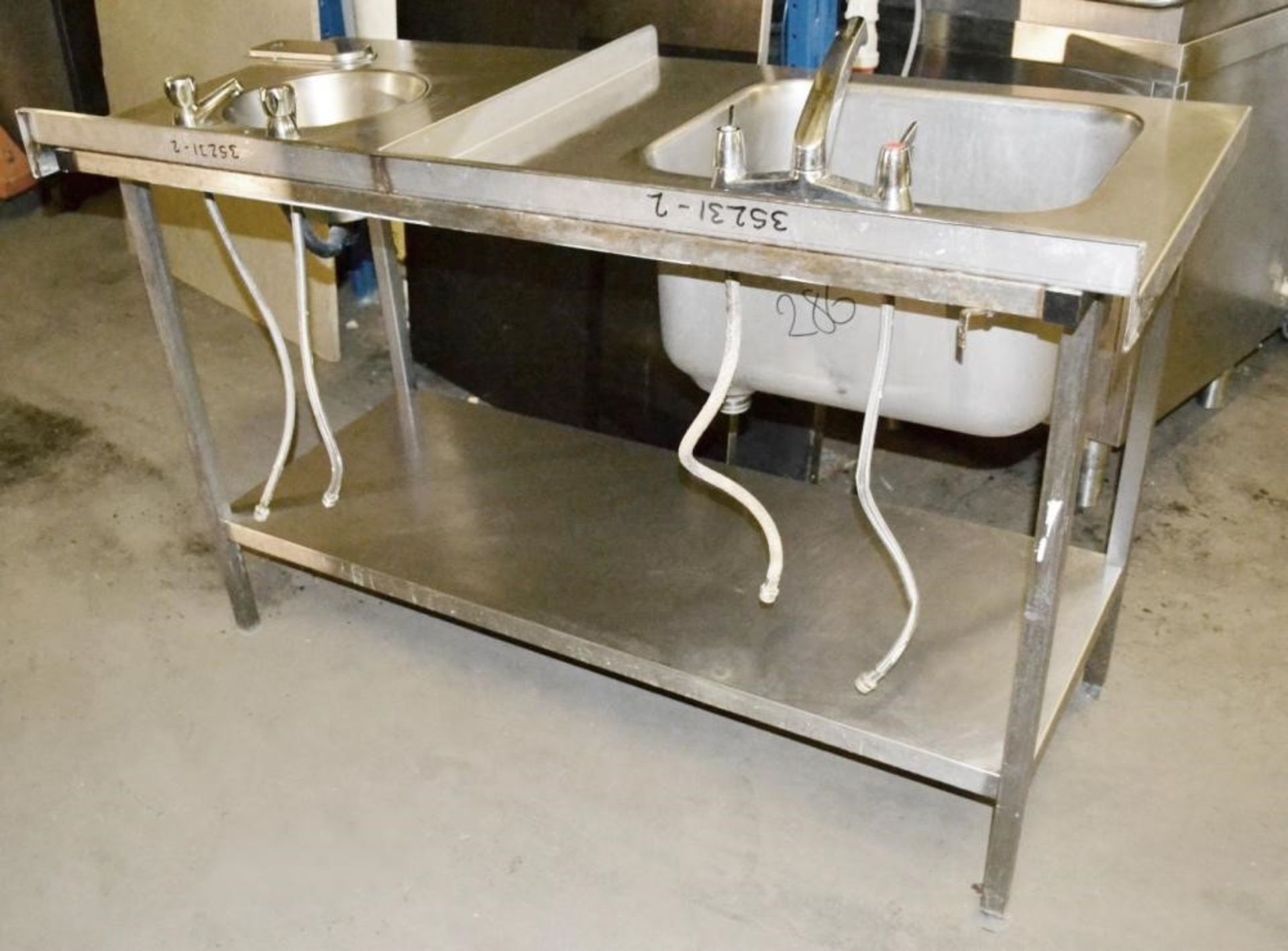 1 x Commercial Stainless Steel Double Sink Unit With Mixer Tap, Spillage Lip, Splashback and Undersh - Image 2 of 6