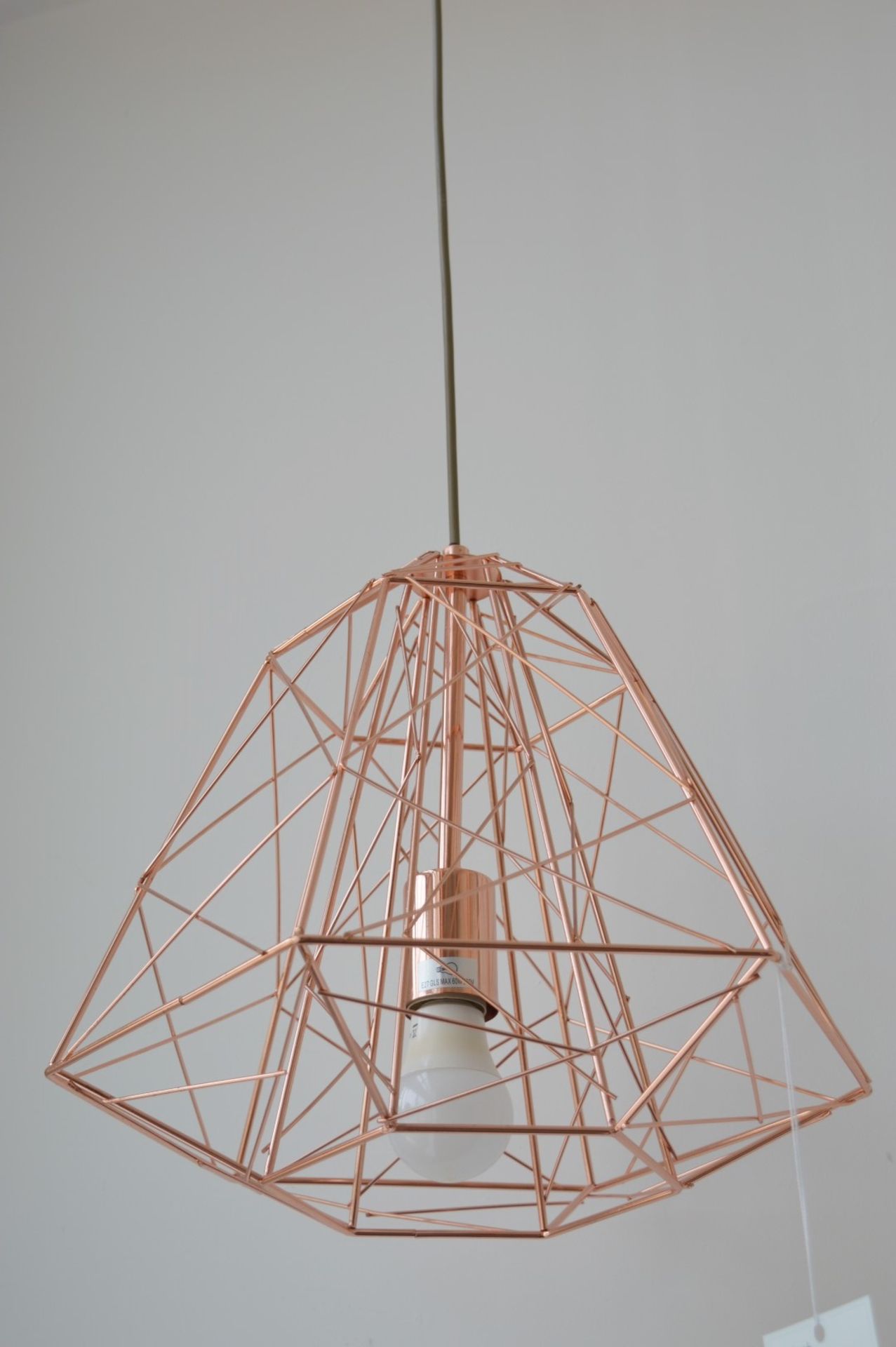 1 x GEOMETRIC Cage Frame Pendant Light Fitting With A Shiny Copper Finish - Ex Display Stock - Image 3 of 3