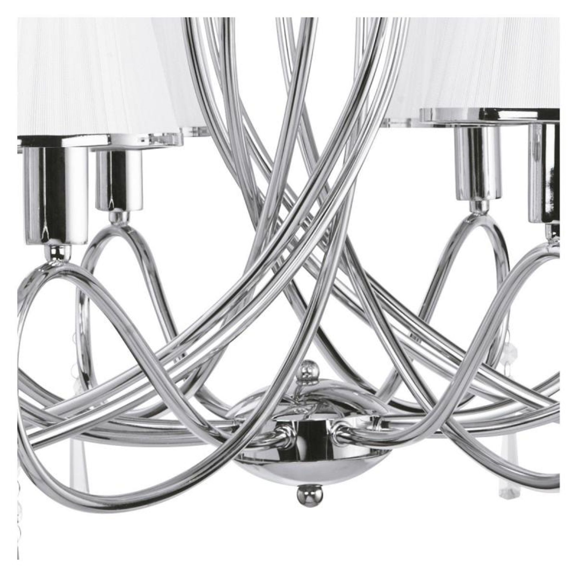 1 x Simplicity Chrome 5 Light Fitting With Glass Drops and White String Shades - Ex Display Stock - - Image 5 of 6