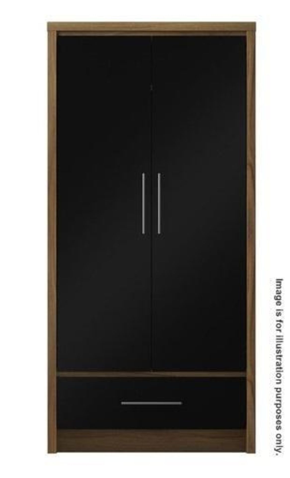 1 x LONDON Gents 2-Door, 1-Drawer Wardobe - Features A Walnut & Black Gloss Finish - Ref: DY145/WD18 - Image 7 of 7