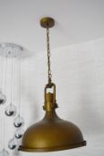 1 x Industrial Pendant Light With Black / Gold Finish and Frosted Diffuser - Ex Display Stock - CL29