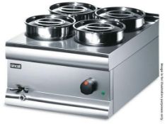 1 x LINCAT Silverlink 600 Stainless Steel Commercial Bain Marie (Model BS4W) - 1kW Wet Heat - 4 x 4.