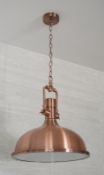 1 x Industrial Pendant Light With Copper Finish and Frosted Diffuser - Ex Display Stock - CL298 - Re