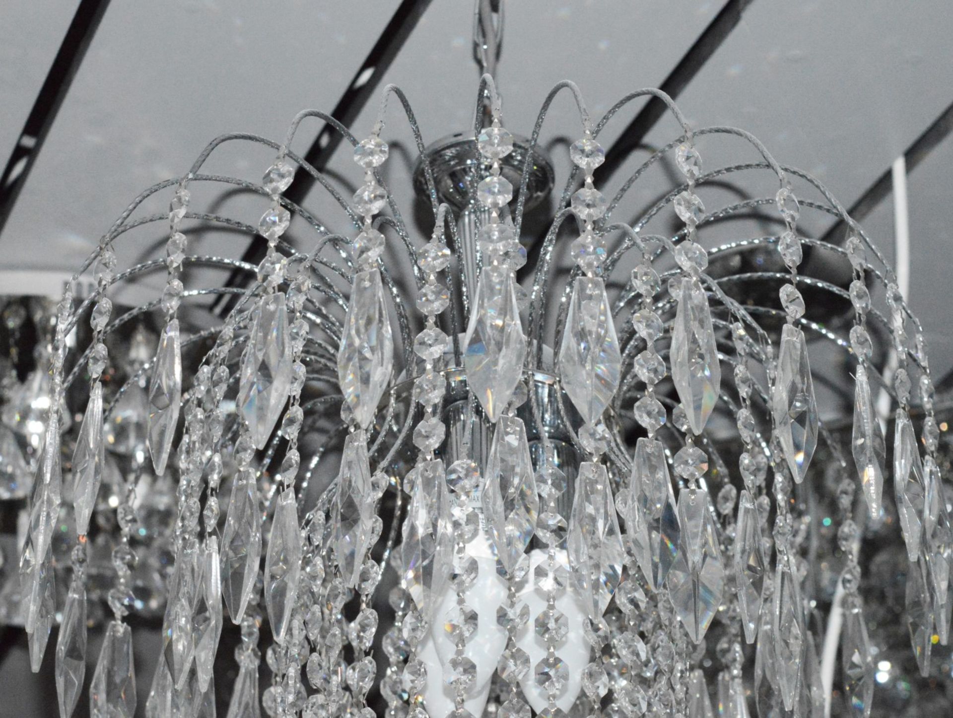 1 x WATERFALL Chrome 3-Light Ceiling Fitting With Crystal Button & Drops Decoration - RRP £256.80 - Image 2 of 4