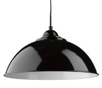 1 x SANFORD Black Half Dome Metal Pendant Light With White Inner - 34cm Diameter - Ex Display