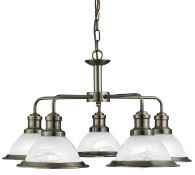 1 x BISTRO Antique Brass 5 Light Ceiling Fitting With Marble Glass Shades - RRP £129.60