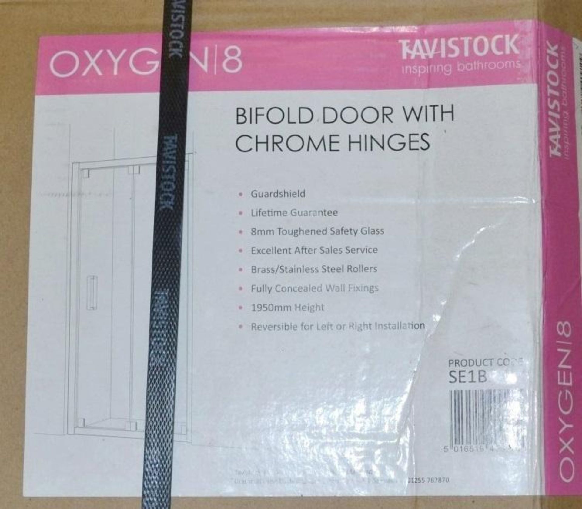 1 x Tavistock Oxygen8 8mm 800mm Bifold Door With Chrome Hinges - SE1B80 - 800x1950mm - New / Sealed