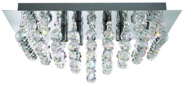 1 x HANNA Chrome 6 Light Square Semi-flush With Clear Facetted Crystal Balls - RRP £232.80