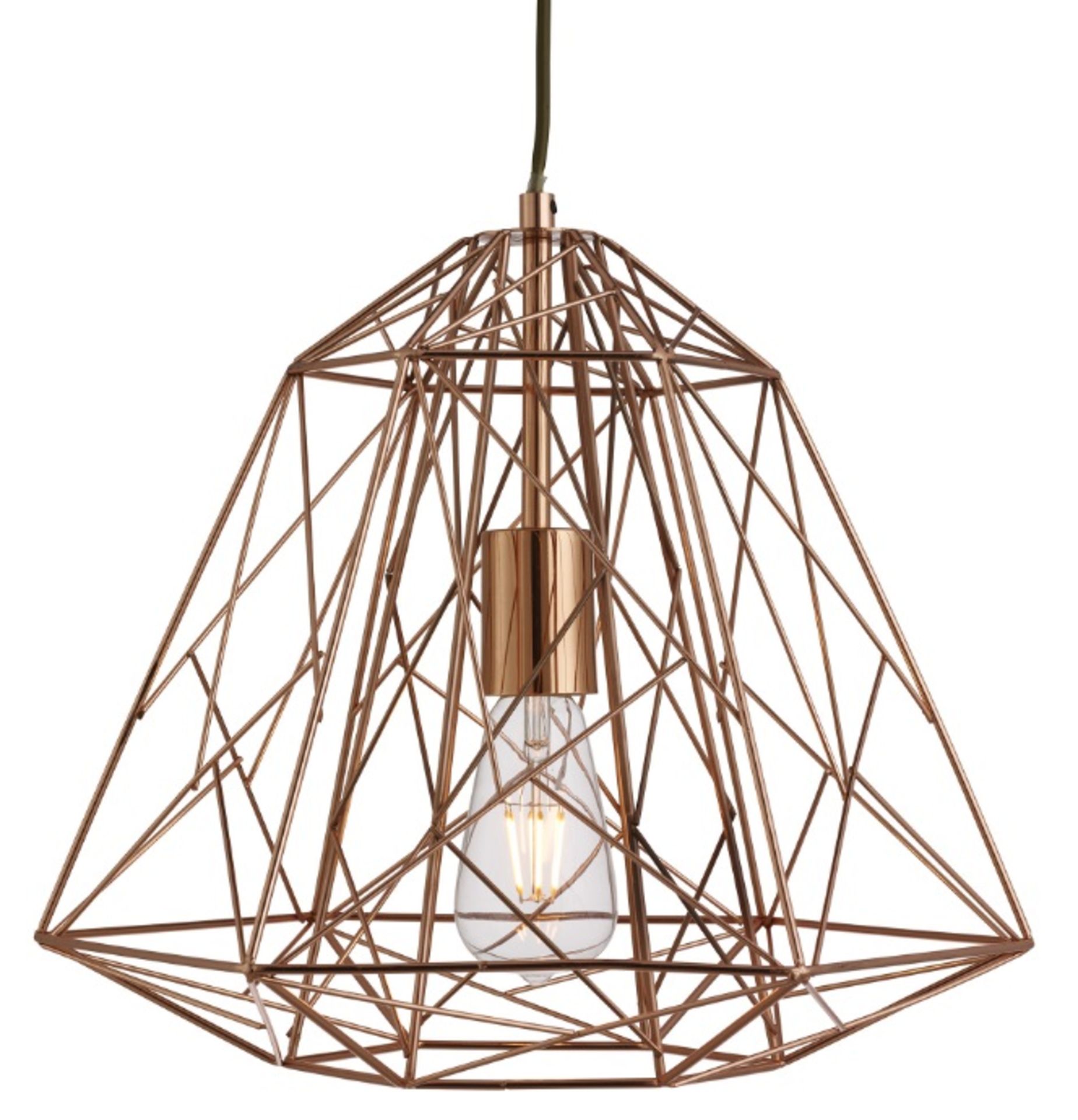 1 x GEOMETRIC Cage Frame Pendant Light Fitting With A Shiny Copper Finish - Ex Display Stock