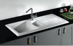 1 x RAK Ceramics New Gourmet Sink 1V2 (GOSINK1V2) - Reversible 1.5 Bowl White Ceramic Kitchen Sink -