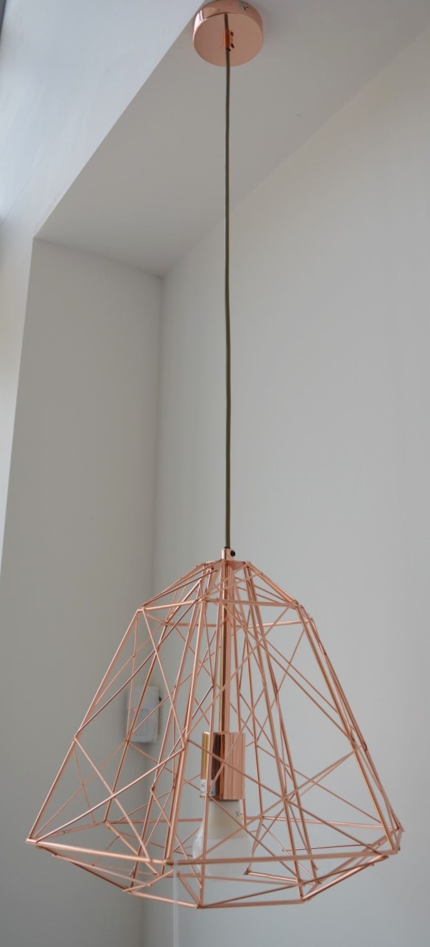 1 x GEOMETRIC Cage Frame Pendant Light Fitting With A Shiny Copper Finish - Ex Display Stock - Image 2 of 3