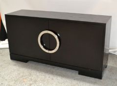 1 x Retro Black Sideboard with Chrome Silver Circular Handle - CL314 - Location: Altrincham WA14 - *