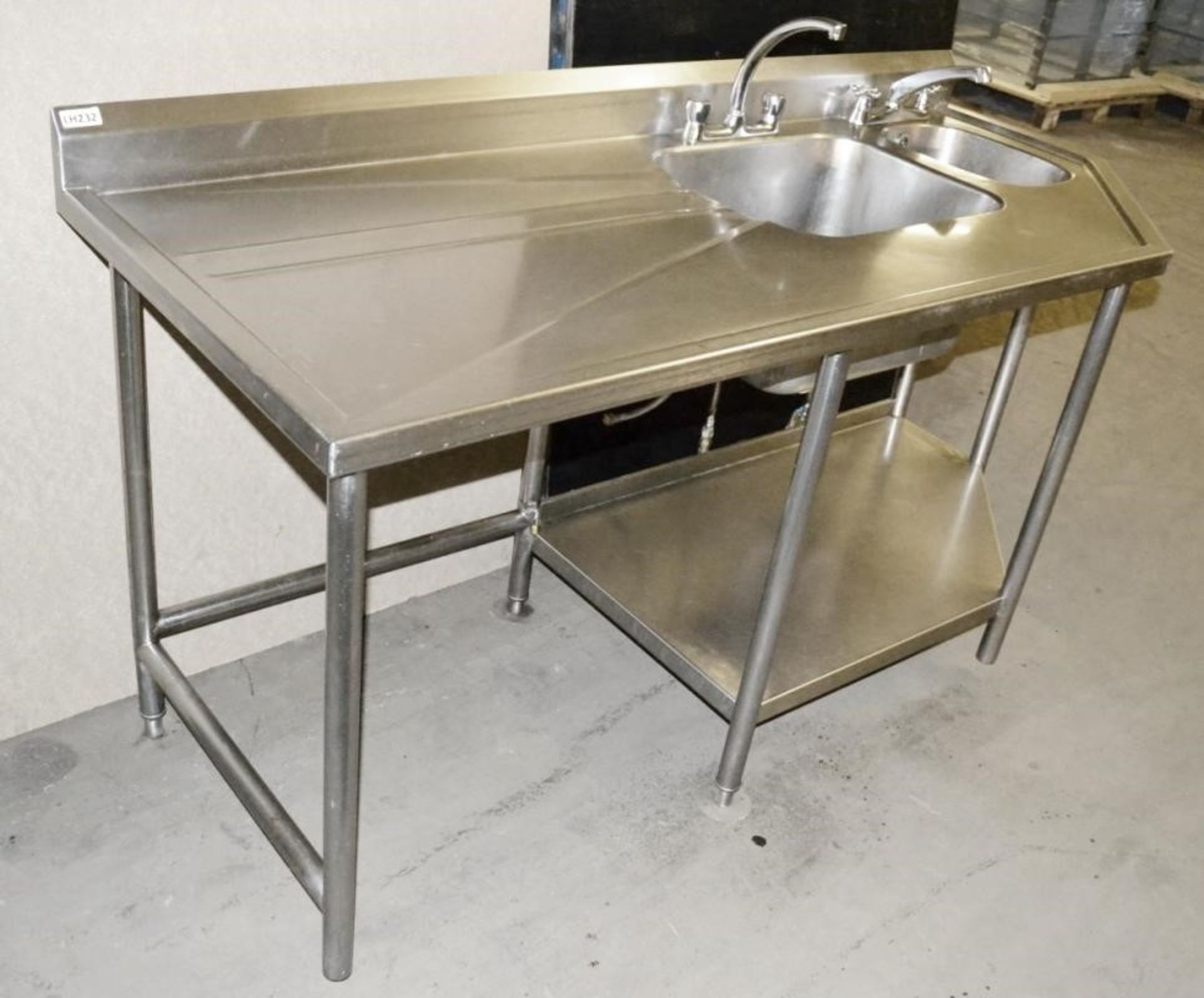 1 x Commercial Right-hand Double Sink Unit With Mixer Taps, Spillage Lip, Splashback and Undershelf - Image 4 of 7