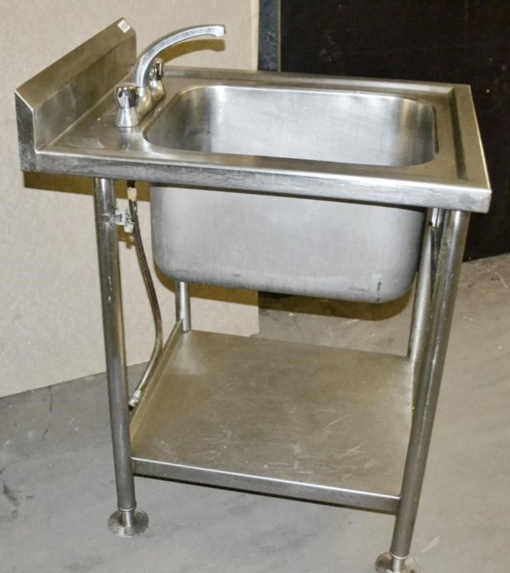 1 x Stainless Steel Commercial Sink Unit / Wash Station With Mixer Tap, Spillage Lip, Splashback and - Image 3 of 7