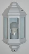 1 x Half Lantern Outdoor Wall Light - Die Cast Aluminium With White Finish and Clear Glass Panes - I