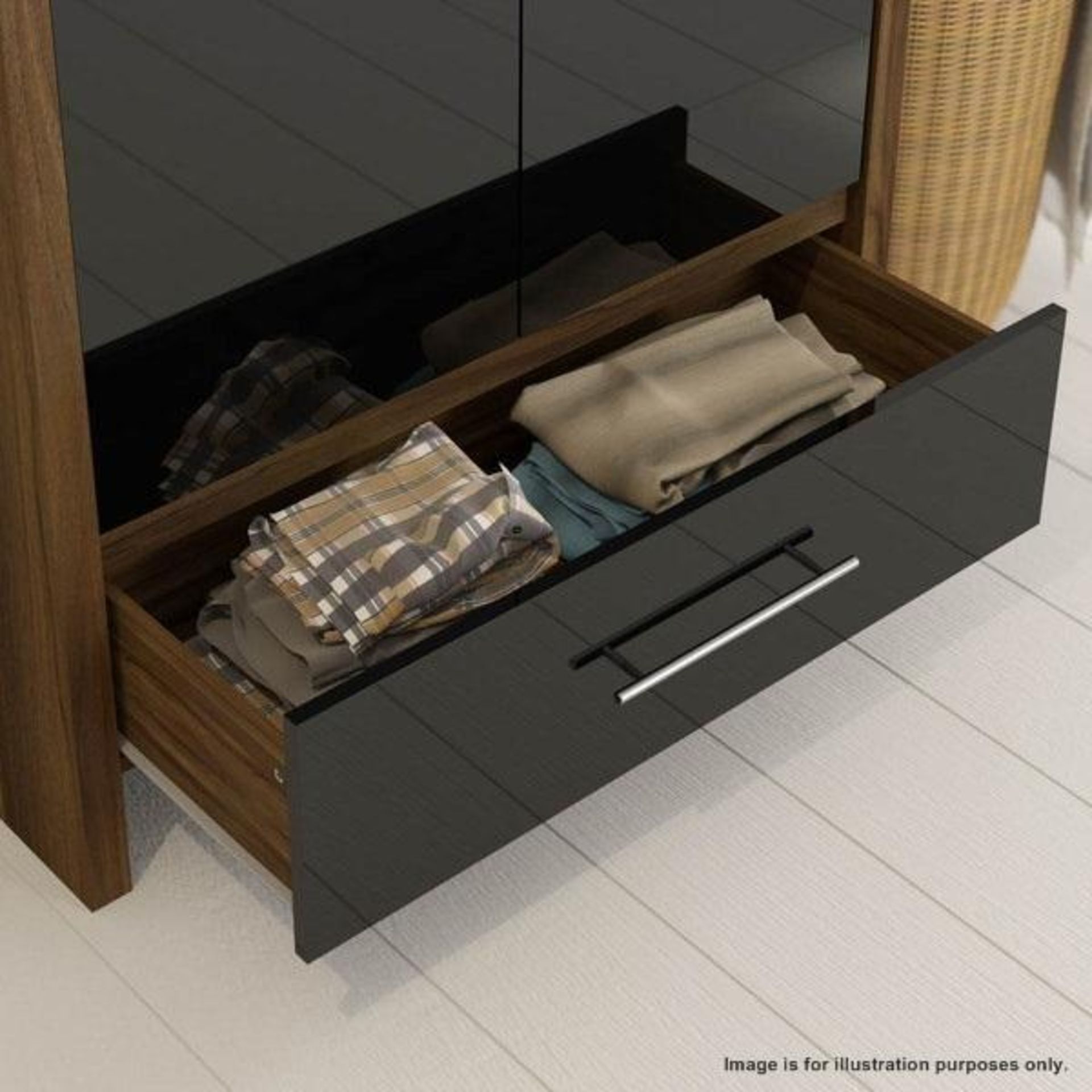 1 x LONDON Gents 2-Door, 1-Drawer Wardobe - Features A Walnut & Black Gloss Finish - Ref: DY145/WD18 - Image 3 of 7