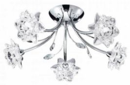 1 x Bellis Chrome 5 Light Semi Flush Light Fitting With Clear Flowers Cut Glass Shades - Ex Display