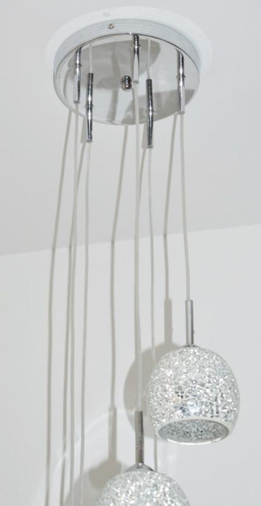 1 x Crackle White Mosaic Glass Shade 5-Light Fitting With Adjustable Height - Ex Display Stock - CL2 - Image 6 of 6