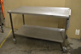 1 x Stainless Steel Prep Table on Castors With Undershelf and Knife Block - H89 x W143 x D70 cms -