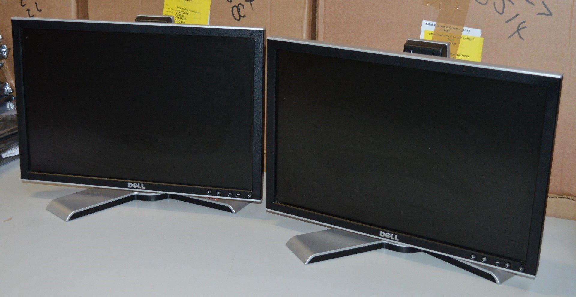 2 x Dell 19 Inch Flatscreen Monitors - Model 1908WFPf - Dual Monitor Set Up - CL285 - Ref J617 -