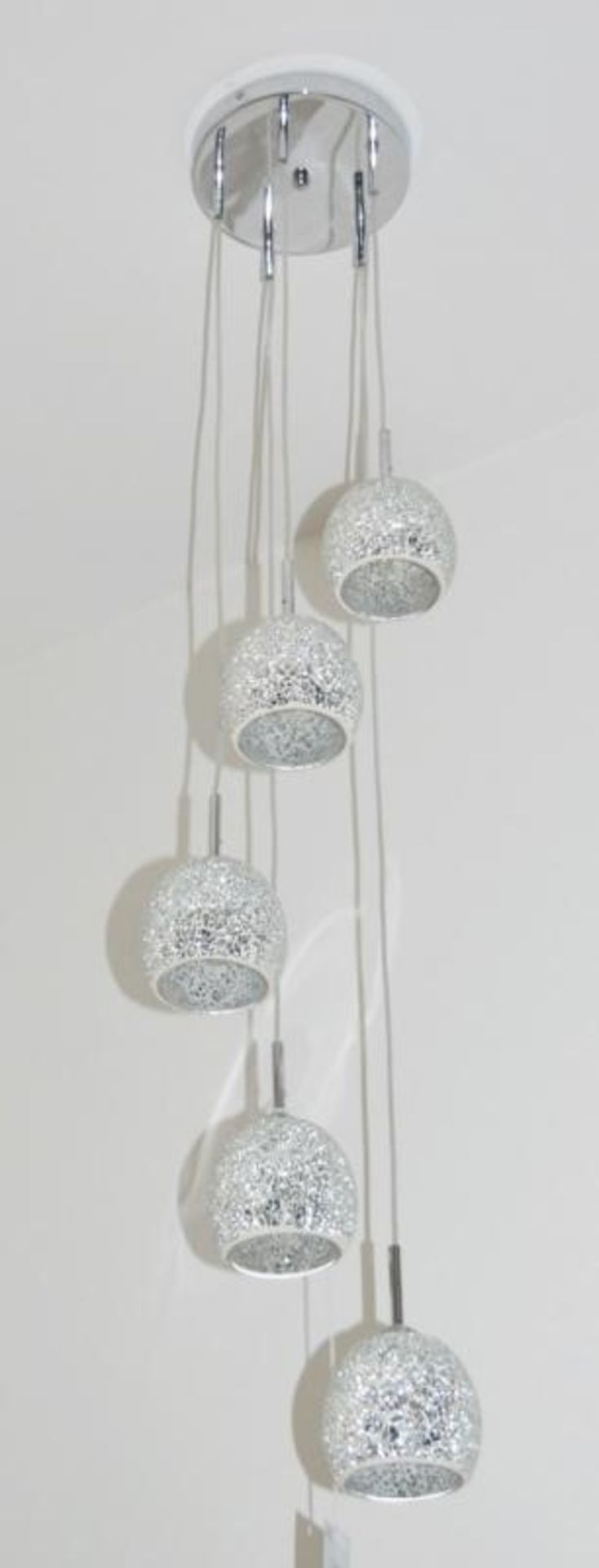 1 x Crackle White Mosaic Glass Shade 5-Light Fitting With Adjustable Height - Ex Display Stock - CL2 - Image 4 of 6