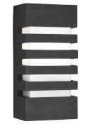 1 x Aluminium IP44 Grilled Dark Grey Outdoor Wall Light, With A Polycarbonate Opal Shade - Dimension