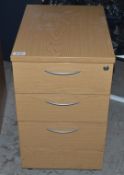 1 x Three Drawer Desk Pedestal - Oak Finish - CL011 - Ref JP366 - Location: Altrincham WA14