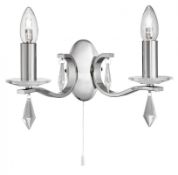 1 x Royale Satin Silver Metal Wall Light Fitting With Hexagonal Glass Sconces - Ex Display Stock - C