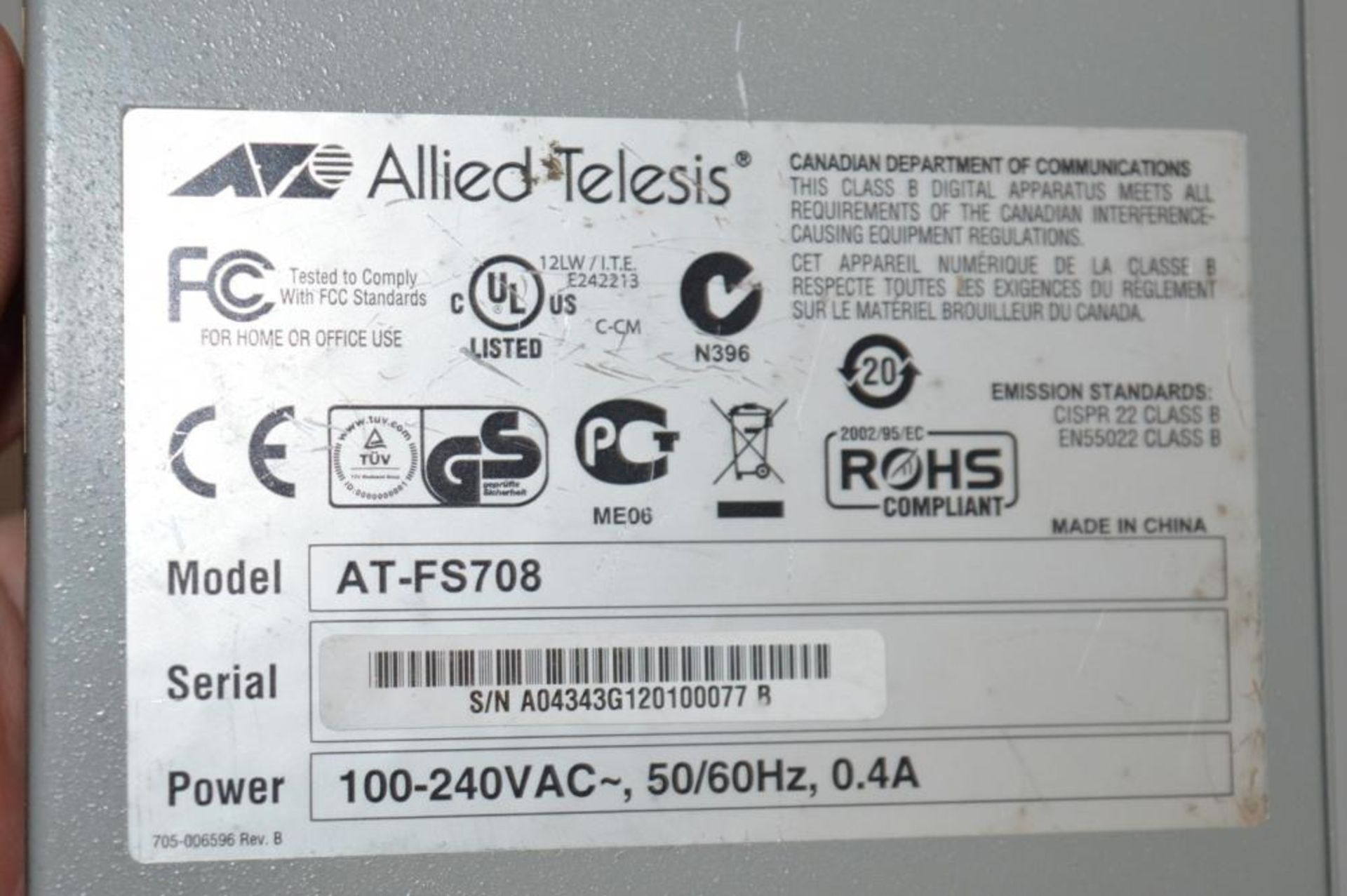 1 x Allied Telesis AT-FS708 Unmanaged Ethernet Switch - CL285 - Ref J736 - Location: Altrincham WA14 - Bild 3 aus 4