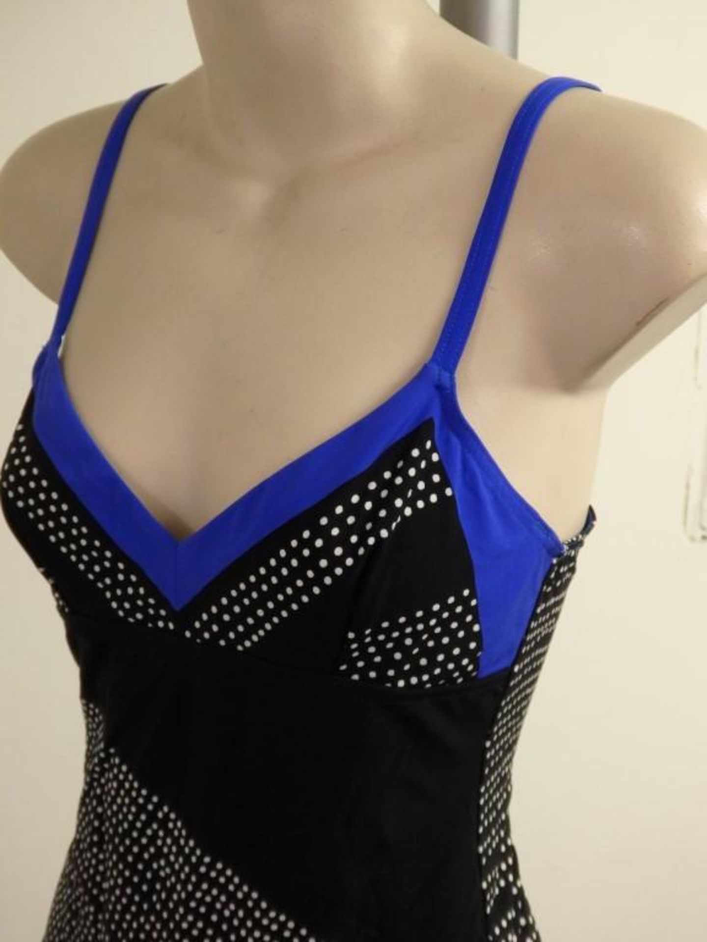 1 x Rasurel - Black Polka dot with royal blue trim &frill Tobago Swimsuit - B21039 - Size 2C - UK 32 - Image 5 of 8