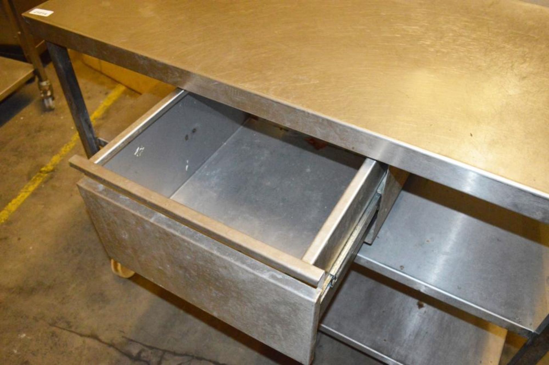 1 x Stainless Steel Prep Bench With Undershelves, Integral Drawer and Castor Wheels - H91 x W120 x - Image 2 of 5