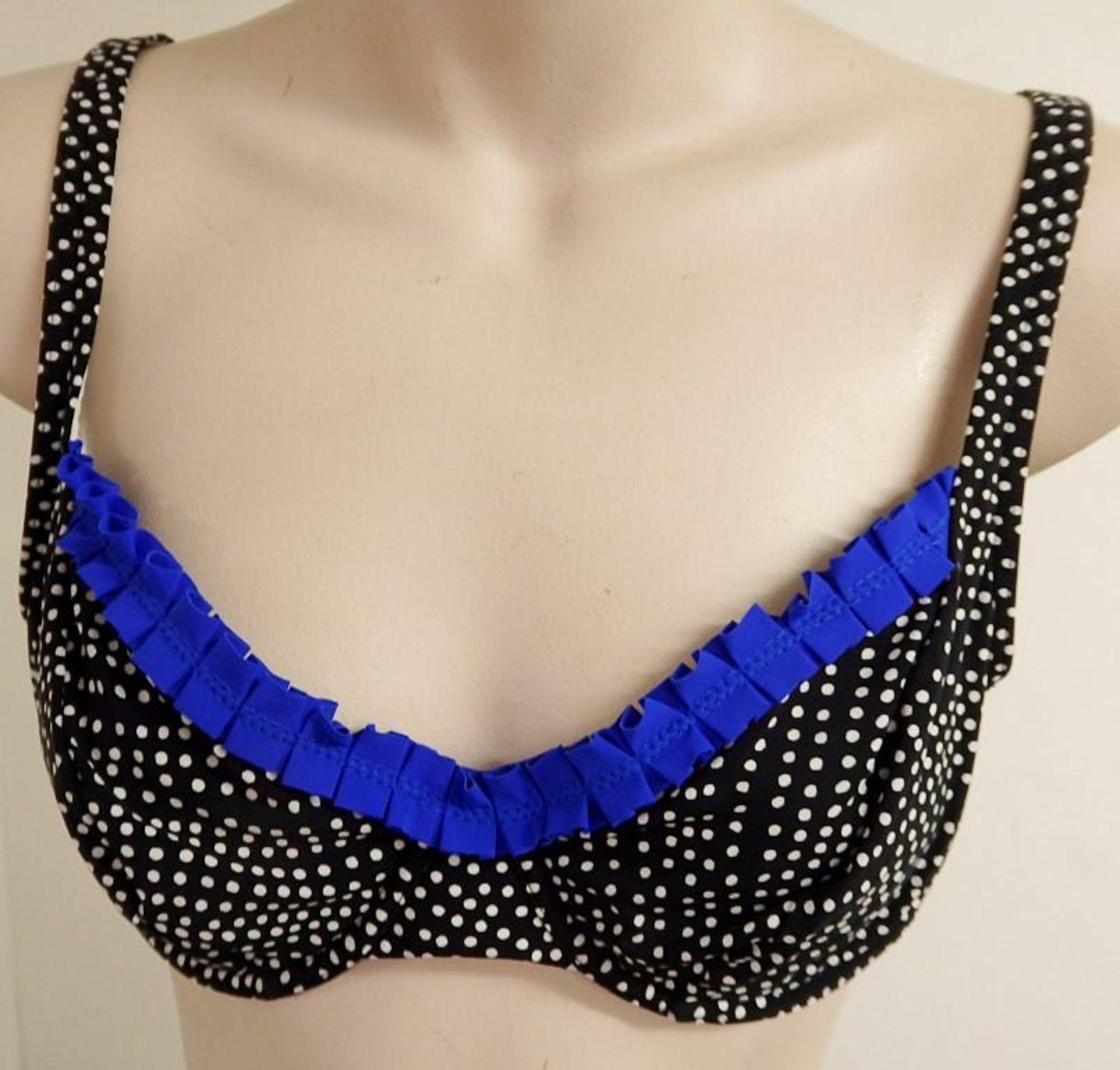 1 x Rasurel - Black Polka dot with royal blue trim &frill Tobago Bikini - B21068 - Size 2C - UK 32 - - Image 3 of 10