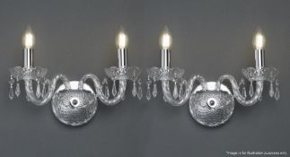 Pair Of HALE Chrome 2-Arm Wall Light With Crystal Trimmings - Ex Display Stock - CL298 - Ref: J131 -