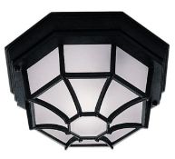 1 x Die Cast Aluminium Black Ip44 Hexagonal Flush Outdoor With White Sanded Glass - Dimensions: 13 x
