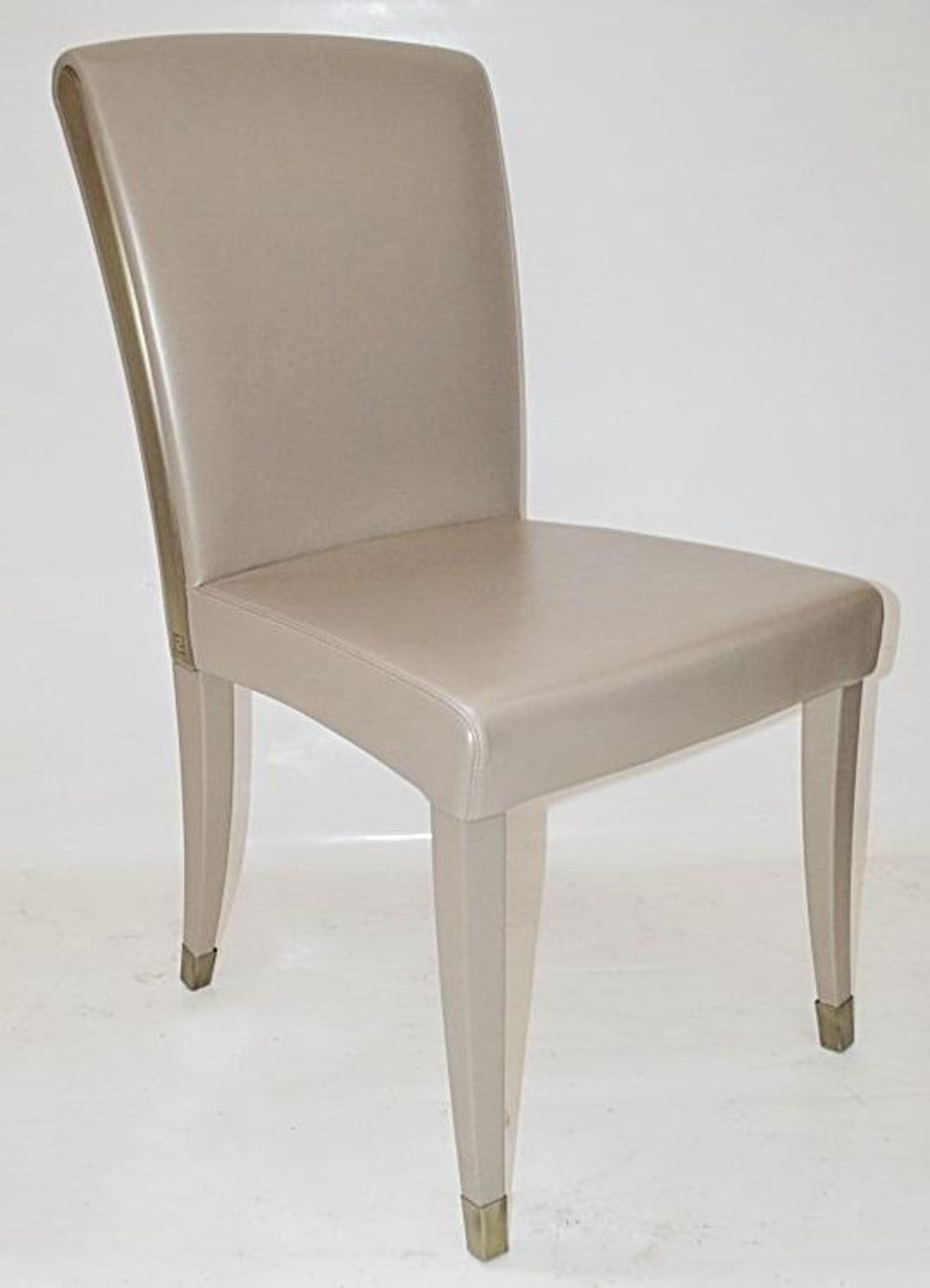 4 x FENDI CASA Elisa Leather Upholstered Dining Chairs - Colour: Light Fawn / Brass - Ref: 5391999 N